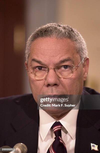 Secretary of State, Colin Powell,in the U.S. Capitol to give congress information on recent developments on the fight against terror.