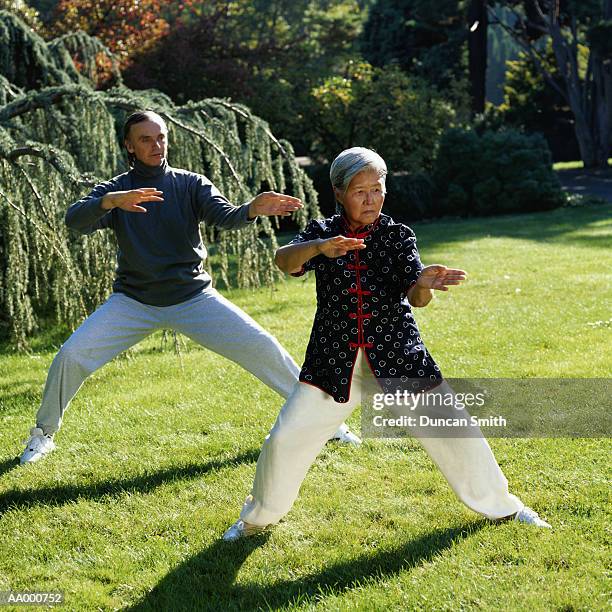 man and woman doing tai chi chuan - tai stock pictures, royalty-free photos & images