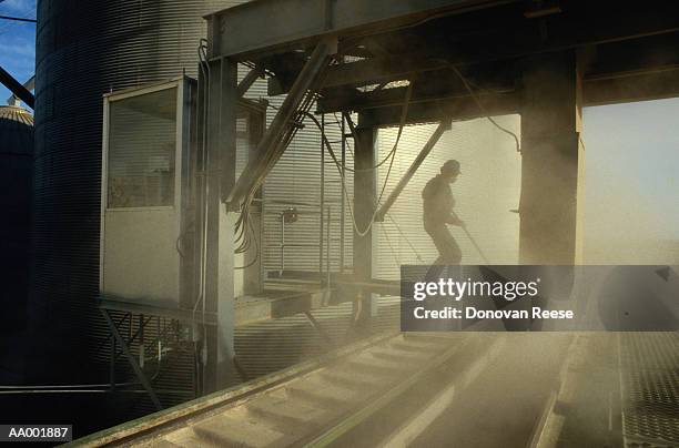 man overseeing grain being loaded onto a train - rail freight stock pictures, royalty-free photos & images