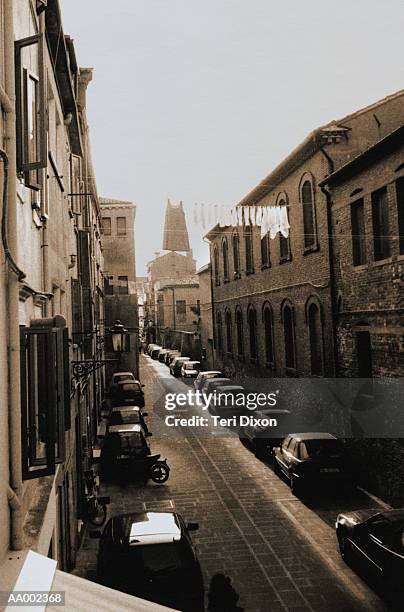 looking down a village street - look down stock-fotos und bilder