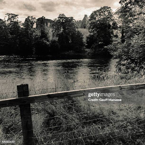 egglestone abbey across the river tees in england - john george lambton 1st earl of durham stockfoto's en -beelden