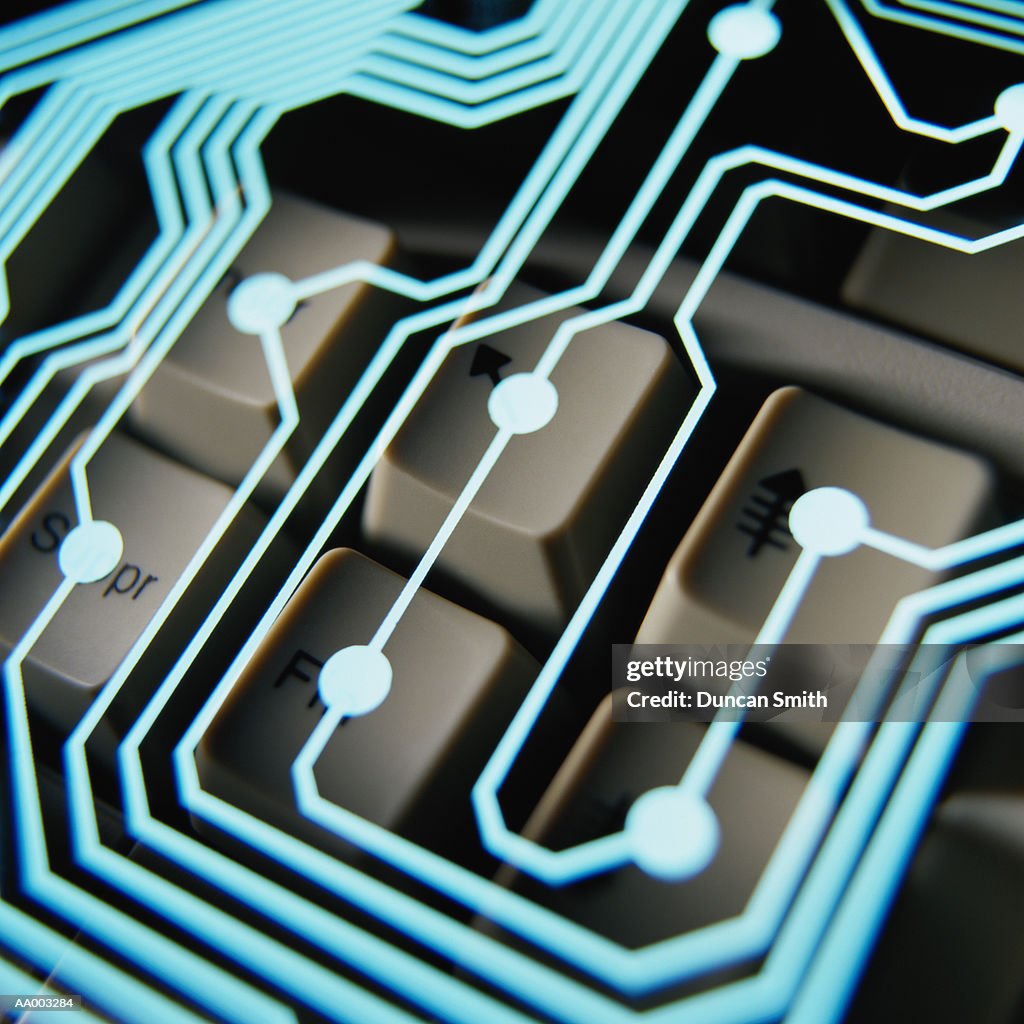 Circuitry Superimposed on Computer Keys
