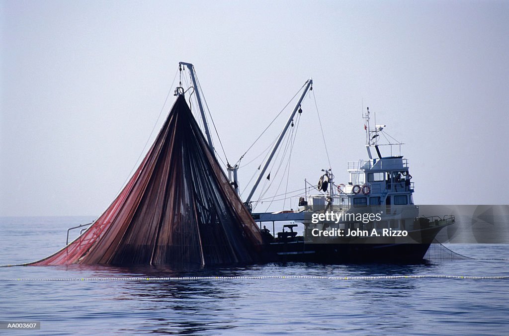 Tuna Fishing Boat Raising Its Fishing Net High-Res Stock Photo