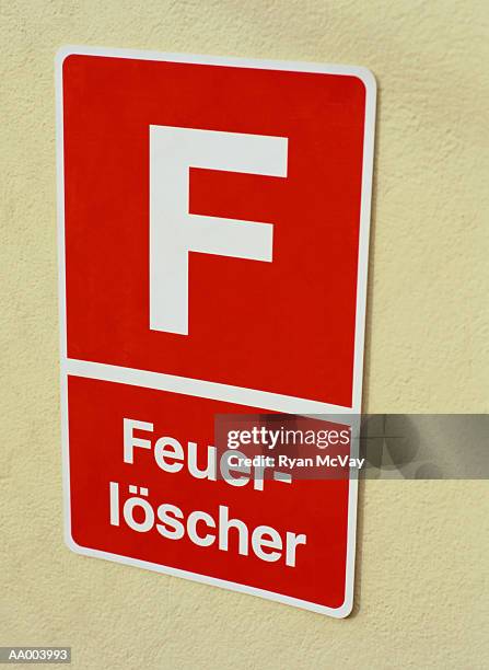 german fire extinguisher sign - emergency services equipment stock pictures, royalty-free photos & images