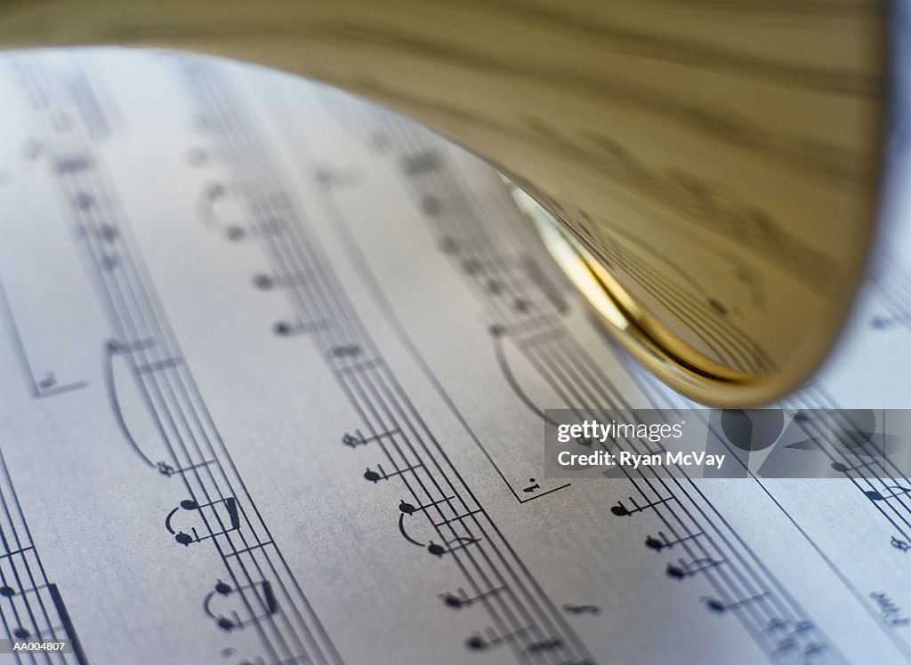 Detail of a Trumpet and Sheet Music