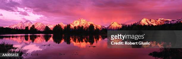grand tetons at sunset and jenny lake - grand teton national park sunset stock pictures, royalty-free photos & images
