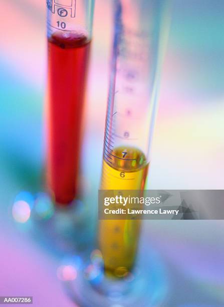 close-up view of flasks - graduated cylinder stock pictures, royalty-free photos & images