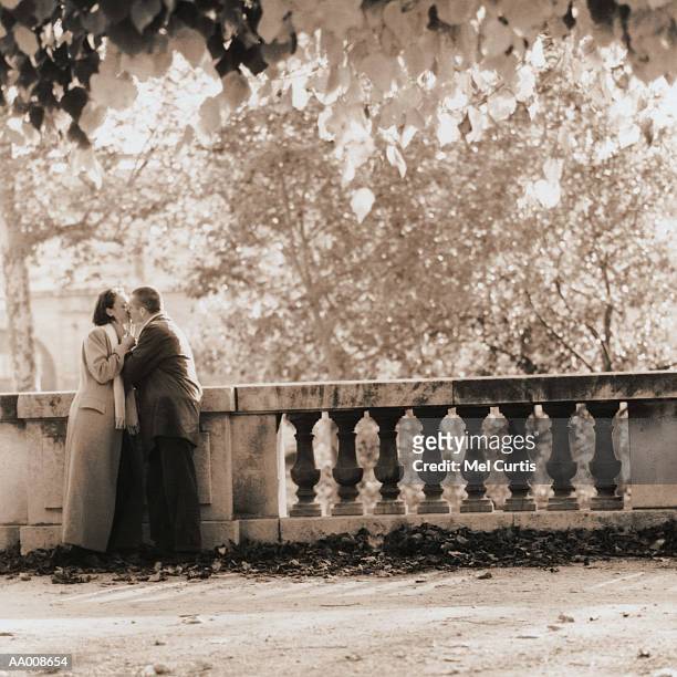 couple kissing in the jardin des tuileries - jardin stock-fotos und bilder