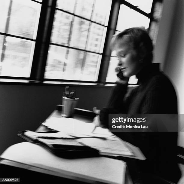 portrait of a businesswoman working at a desk - monica askew stock pictures, royalty-free photos & images