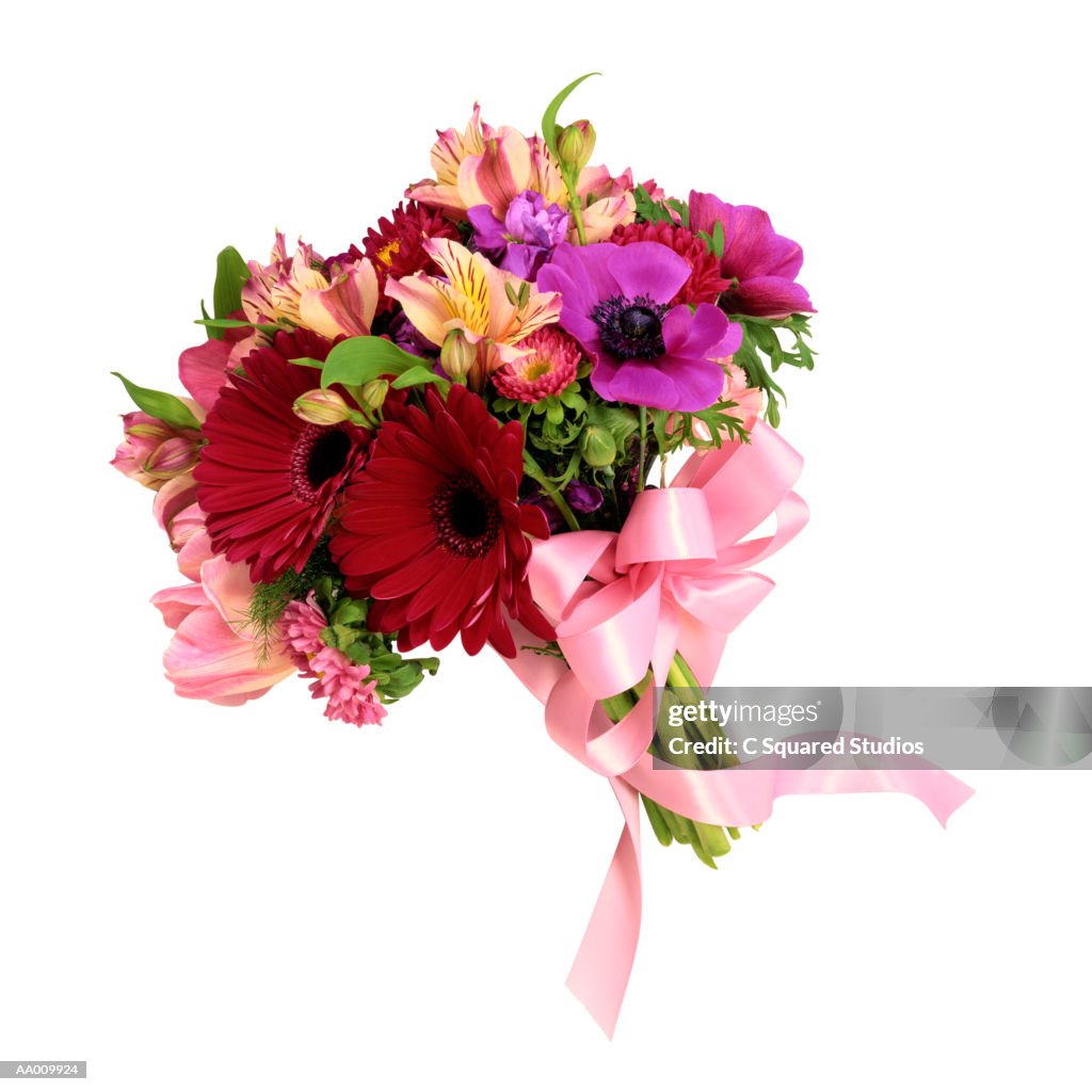 Bouquet Tied with a Pink Ribbon