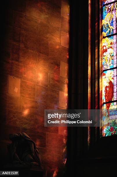 stained glass window in a cathedral - stained glass czech republic stock pictures, royalty-free photos & images