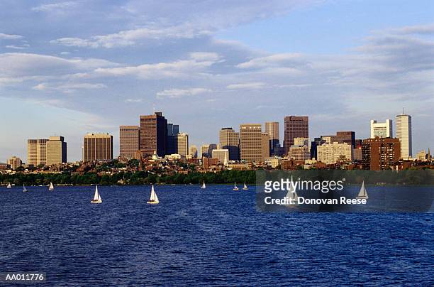sailboats on massachusetts bay in boston - baía de massachusetts - fotografias e filmes do acervo