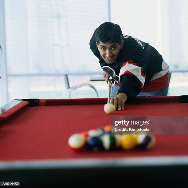 man playing pocket billiards - snooker break stock pictures, royalty-free photos & images