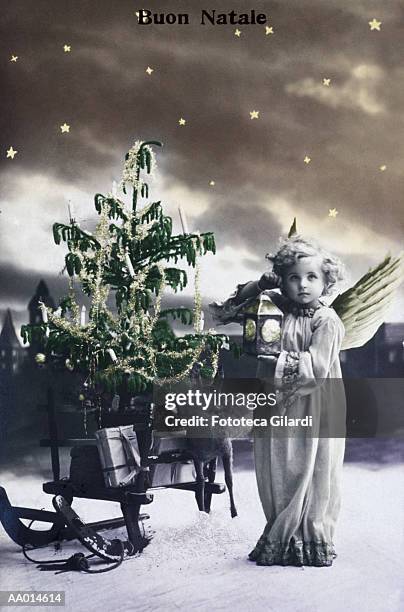 vintage italian christmas card - kerstkind stockfoto's en -beelden
