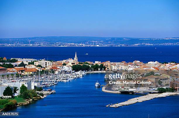 aerial view of the marina in martigues - martigues stock pictures, royalty-free photos & images