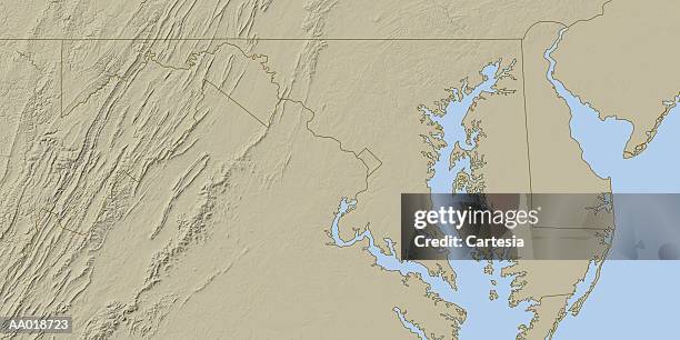 relief map of maryland - delaware bay stock-grafiken, -clipart, -cartoons und -symbole