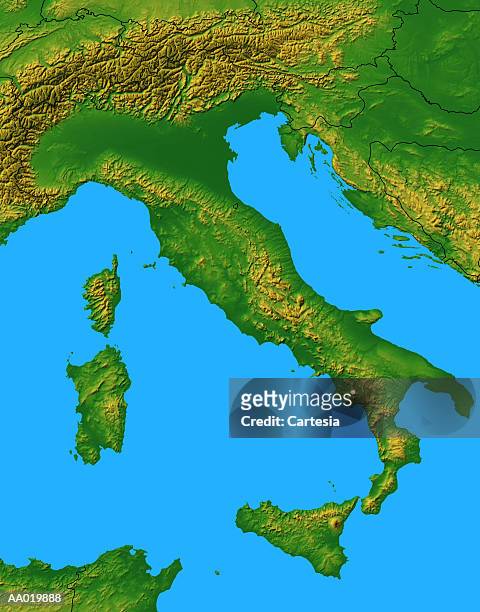 relief map of italy and the surrounding seas - adriatic sea stock illustrations