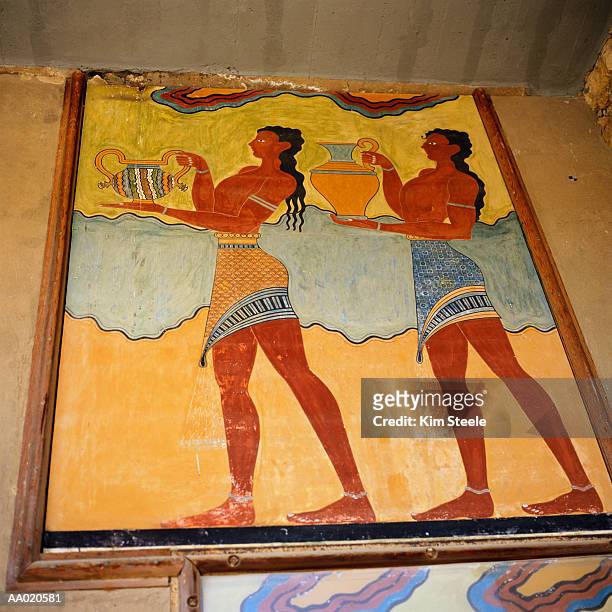 minoan fresco on the wall of the palace of knossos - minoan stock pictures, royalty-free photos & images