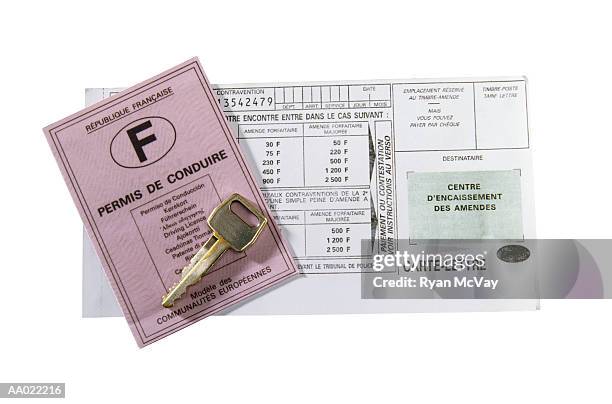 french driving license and insurance papers - vehicle registration stock-fotos und bilder
