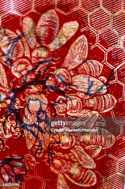 bees and honeycomb monoprint - bees working together stock illustrations