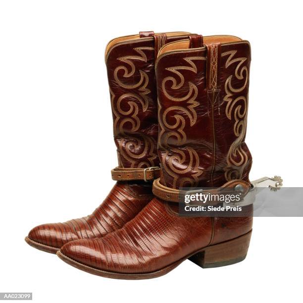 cowboy boots with spurs - cowboy boots stock pictures, royalty-free photos & images