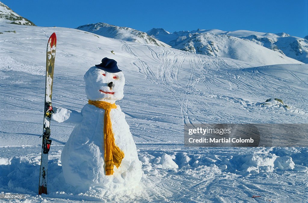 Snowman on a Ski Slope