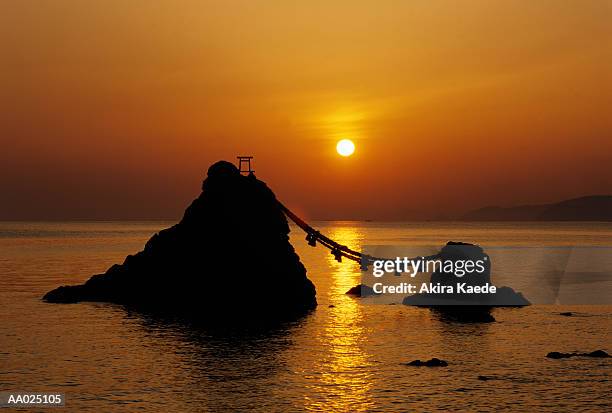 japan, mie prefecture, futami, meoto-iwa rock, sunrise - ise mie stock pictures, royalty-free photos & images