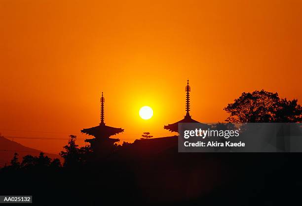 japan, nara prefecture, nara, yakushiji temple, sunrise - 奈良県 ストックフォトと画像