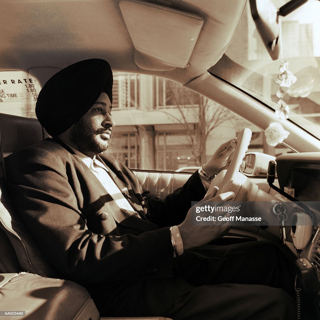 Sikh Taxi Driver in a Cab