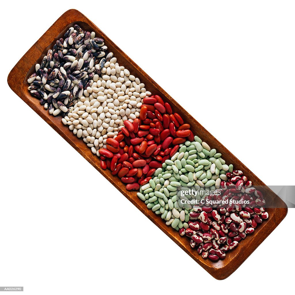 Dried Beans Arranged on Wooden Tray