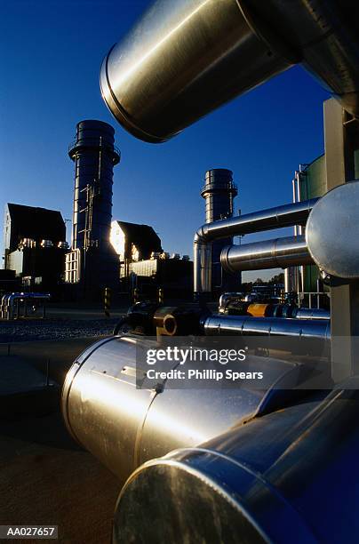 pipes on a gas-fired power station - gas works stock pictures, royalty-free photos & images