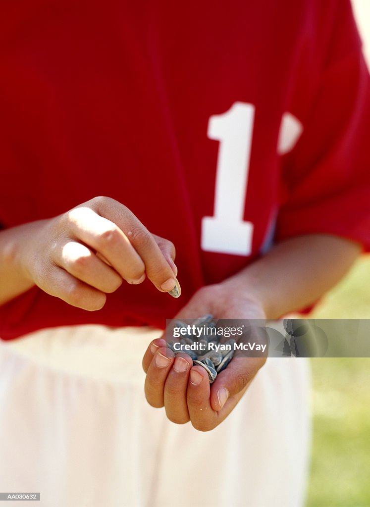 Baseball Player With Sunflower Seeds
