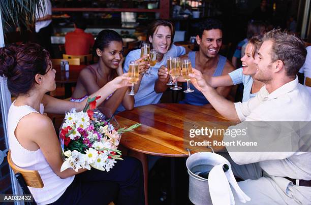 group of friends making a toast - robert moreno fotografías e imágenes de stock