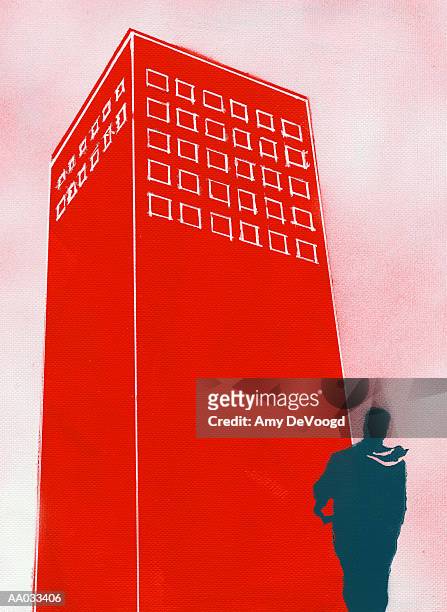 businessman walking near an office building - büropark stock-grafiken, -clipart, -cartoons und -symbole