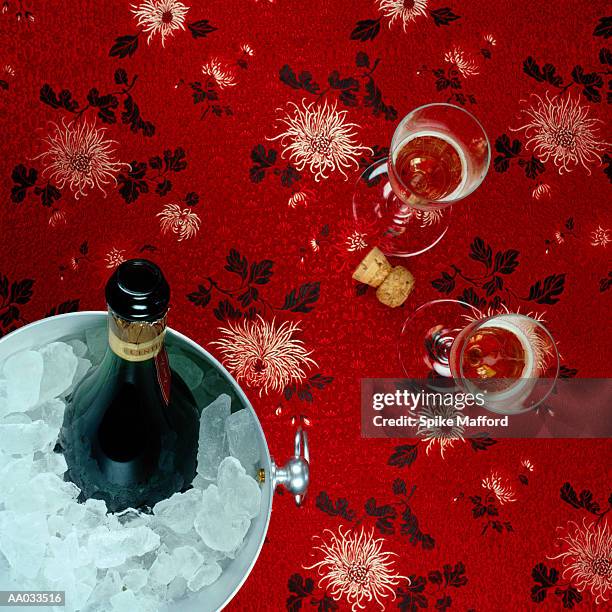 champagne chilling - bottle champagne from above stock pictures, royalty-free photos & images