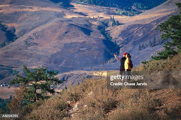 hikers take in view, cascade range, washington - cascade range imagens e fotografias de stock