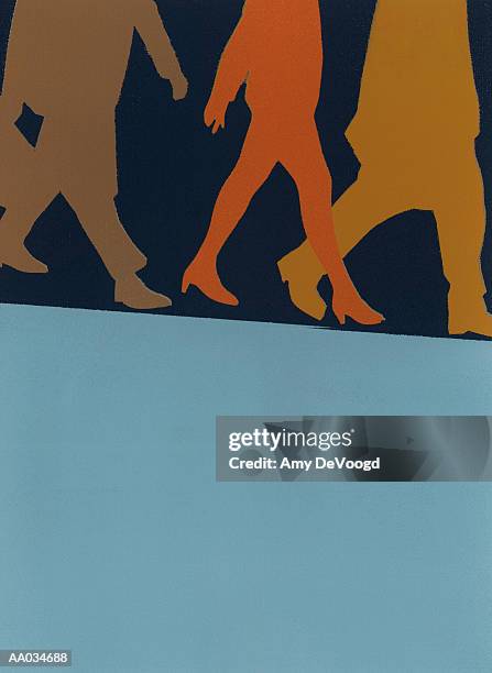 silhouette of business people walking to work - three people silhouette stock illustrations