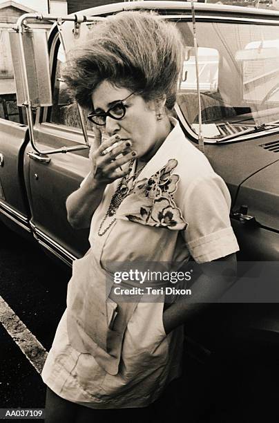 waitress on a smoke break - backcombed stock pictures, royalty-free photos & images