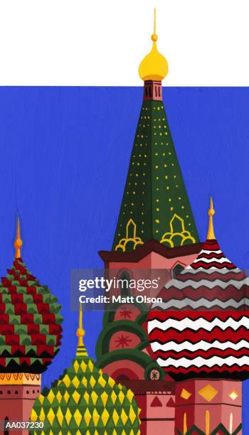 ilustraciones, imágenes clip art, dibujos animados e iconos de stock de st. basil's cathedral, red square, moscow, russia - onion dome