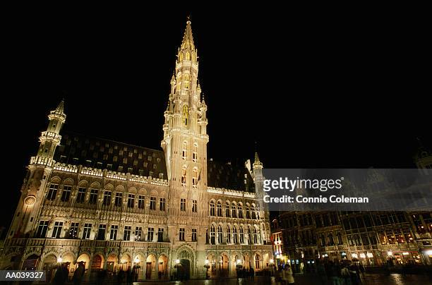belgium, brussels, grande place, night (wide angle) - connie stock pictures, royalty-free photos & images