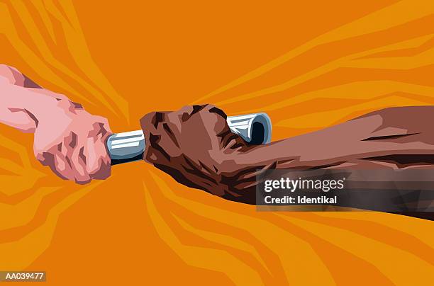 runners passing baton, close-up - athlete stock illustrations