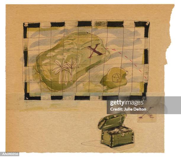 treasure map - flat art stock illustrations