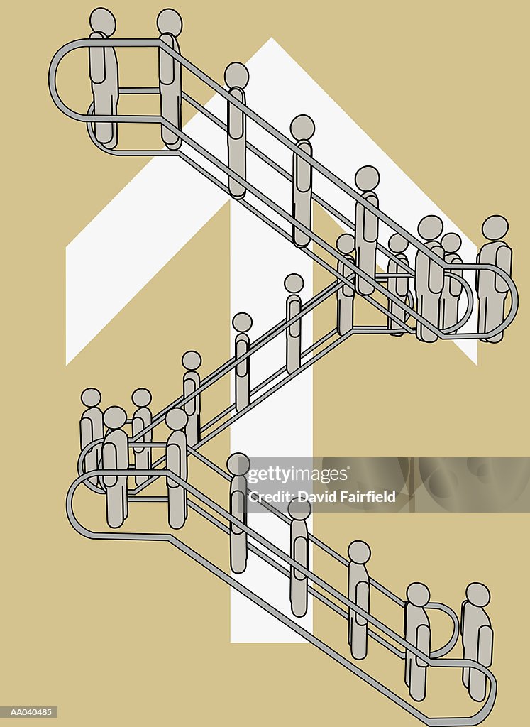 Businesspeople moving up staircase, side view