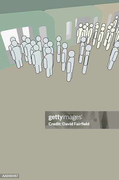 crowd waiting on subway train platform - crowded train stock illustrations