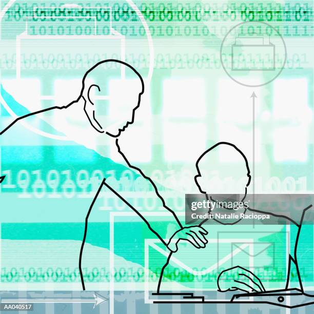 office meeting with binary codes (digitally generated) - simulation training stock illustrations