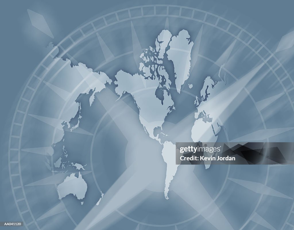 World! Round Compass Map World Map And Compass High-Res Vector Graphic - Getty Images
