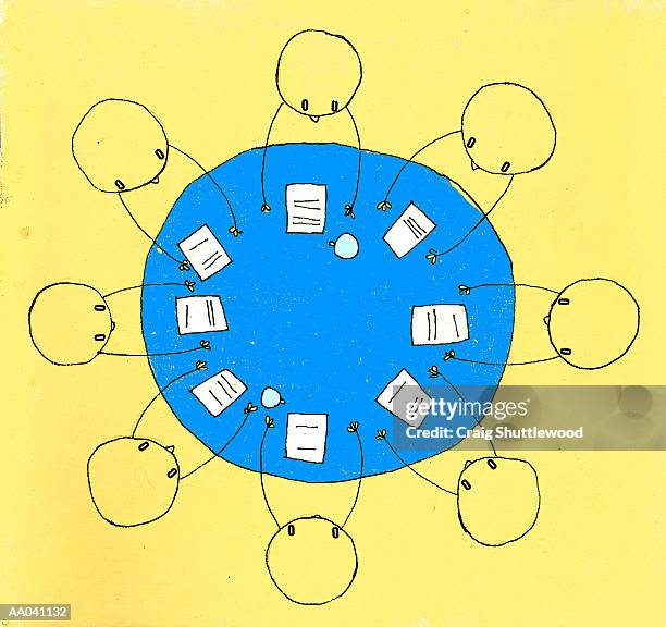 business meeting, overhead view (digital) - round table discussion stock illustrations