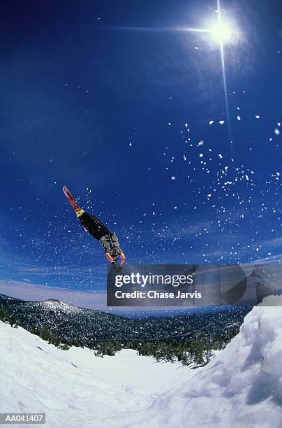 skier flipping in mid-air - mt bachelor stock pictures, royalty-free photos & images