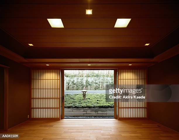 view of garden from japanese home - feng shui house stock pictures, royalty-free photos & images