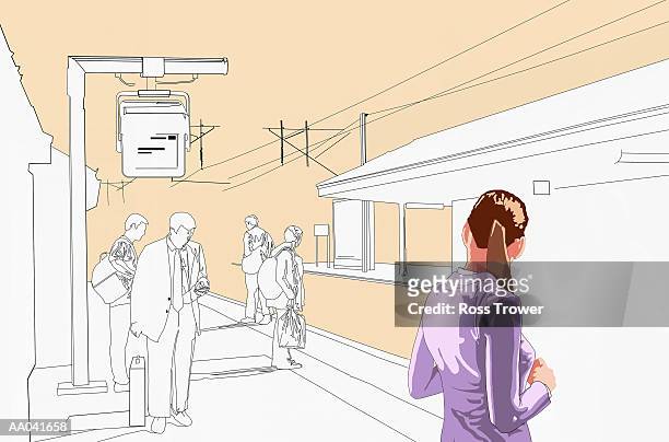 bildbanksillustrationer, clip art samt tecknat material och ikoner med commuters waiting on train platform (digital) - tunnelbaneplattform